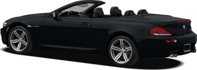 Black convertible with soft top down and alloy wheels