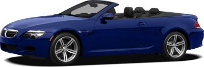 Blue convertible sports coupe with soft top down and signature BMW styling