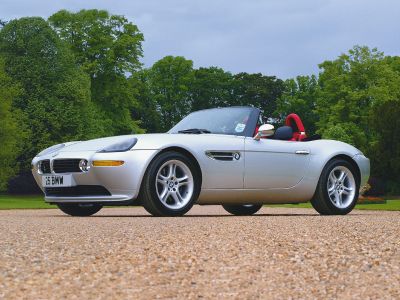 Silver convertible with unique front grille and sporty alloy wheels.