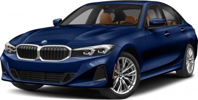 Front view with large kidney grille and LED headlights