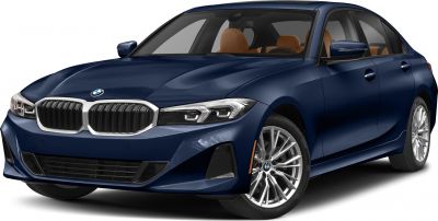 Sleek front grille and sharp LED headlights of a modern sedan