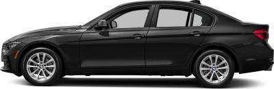 Side profile of a black sedan with alloy wheels and sleek design
