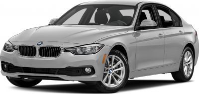 Front and side view of sleek sedan with kidney grille and alloy wheels