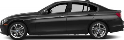 Side profile of black sedan with alloy wheels and smooth body lines