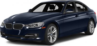 Front side view of sedan with kidney grille and alloy wheels