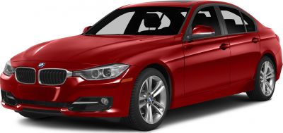 Modern sedan front side with alloy wheels and LED headlights