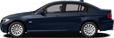 Side profile of midsize sedan with alloy wheels and four doors