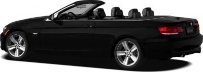 Black two-door convertible with open top and visible interior seating