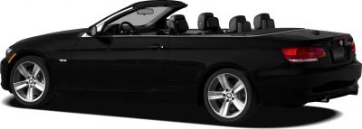 Black convertible with alloy wheels and open roof side profile