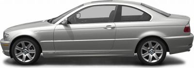 Silver two-door coupe, side view with alloy wheels