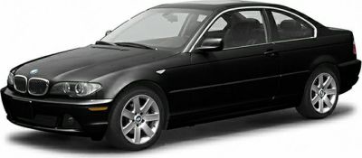 Black BMW 3 Series Coupe E46 facelift with alloy wheels and distinctive front grille