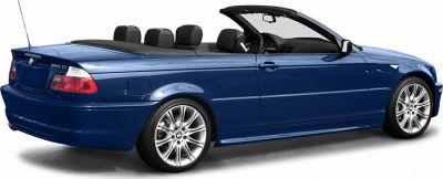 Blue BMW 3 Series Convertible E46 facelift side view with alloy wheels