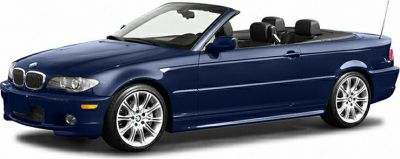 Blue BMW 3 Series Convertible E46 with open soft top and sporty design