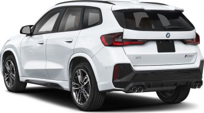 Rear side of white SUV with quad exhaust and sporty tail lights