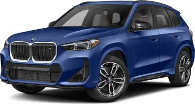 Front 3-4 view of modern SUV with kidney grille and alloy wheels