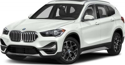 Front side view of a compact luxury SUV with prominent grille and headlights.