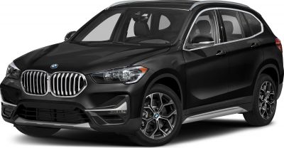 Front and side view of SUV with BMW kidney grille and sleek headlights
