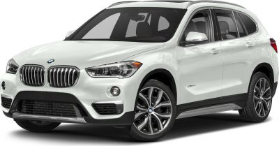 Front and side view of a white SUV with kidney grille and sleek alloy wheels