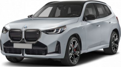 Front view of a modern SUV with distinct grille and sporty alloy wheels