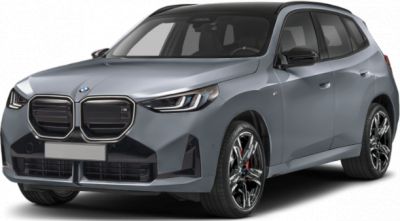 Front and side view of 2025 SUV with prominent grille and sporty wheels