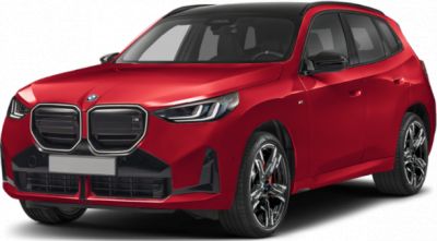 Sporty SUV front view with sharp LED headlights and dynamic alloy wheels