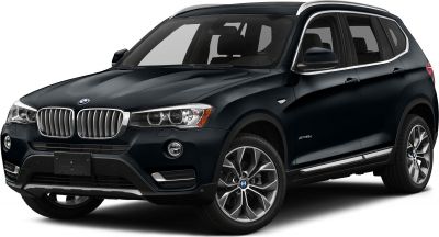 Front and side view of a black SUV with distinctive grille and alloy wheels