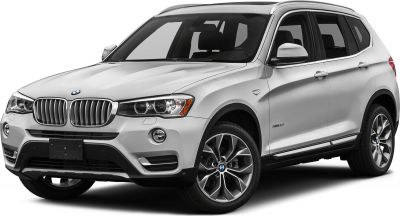 Front and side view of silver SUV featuring kidney grille and alloy wheels
