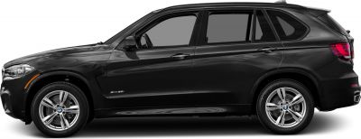 Side profile of a black SUV with alloy wheels.