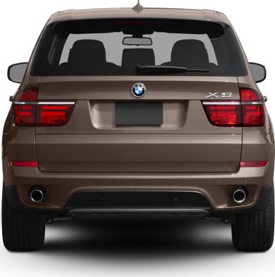 Rear view of SUV with dual exhaust and split taillights