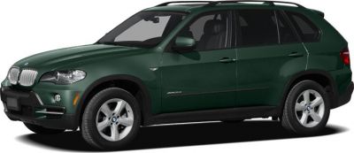 Side view of green BMW X5 E70 SUV with alloy wheels