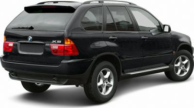 Rear and side view of a black SUV with notable tail lights and alloy wheels