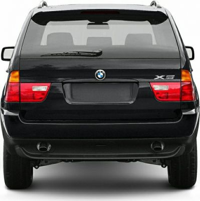 Rear view of an SUV with dual exhaust and distinctive tail lights