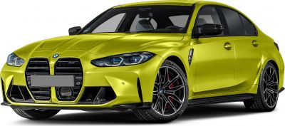 Large kidney grille and alloy wheels of a sports sedan