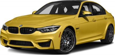 Sporty sedan front with sharp LED headlights and aggressive alloy wheels
