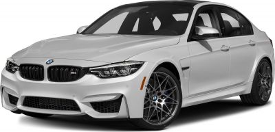 White sports sedan with aggressive grille and detailed alloy wheels