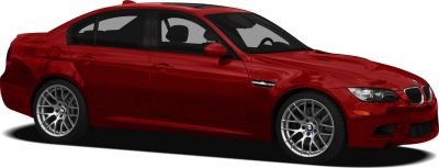 Red sedan with multi-spoke silver alloy wheels and aerodynamic side vents
