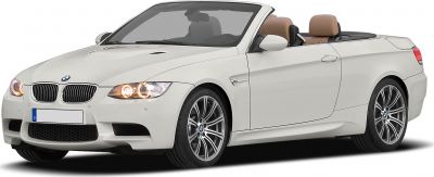 White convertible with open roof, LED headlights, and alloy wheels