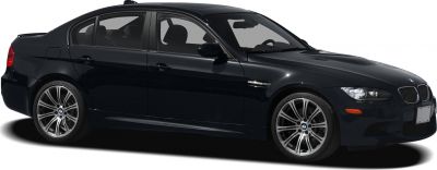 Black sporty sedan with alloy wheels and rear roof spoiler