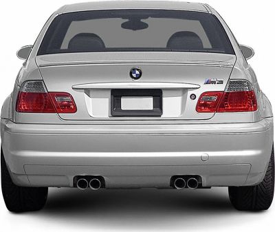 Rear view of a car with quad exhaust and distinctive taillights
