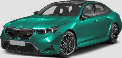 Wide kidney grille, sleek headlights, multi-spoke alloy wheels on sporty sedan