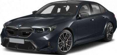 Front and side view of modern sporty sedan with prominent grille and alloy wheels
