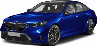 Blue sport sedan with aggressive front grille and alloy wheels
