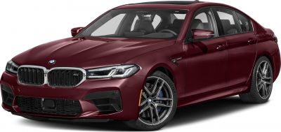 Burgundy sedan with LED headlights and sporty alloy wheels.