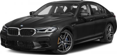 Black luxury sedan with prominent kidney grille and modern LED headlights