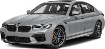 Silver sports sedan front and side view with distinct grille and alloy wheels