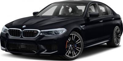 Sporty sedan front with kidney grille and distinctive alloy wheels