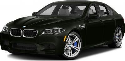 Front and side view of a high-performance sedan with distinctive headlights and alloy wheels