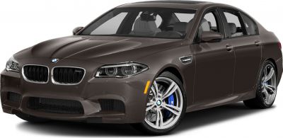 Dark brown sporty sedan front side view with distinctive headlights and alloy wheels.