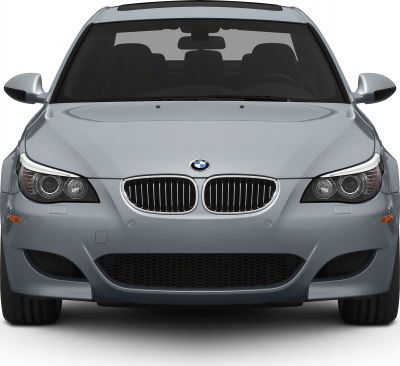 Front view of BMW M5 E60 LCI with kidney grille and dual round headlights