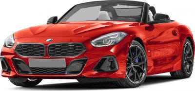 Sporty convertible front view with LED headlights and black alloy wheels